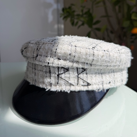 Ruslan Baginskiy Accessories - Tweed Baker Boy Cap with Black Patent Visor